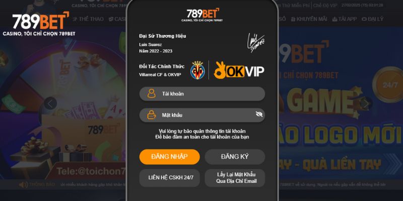 Form truy cập tài khoản 789bet trên máy tính